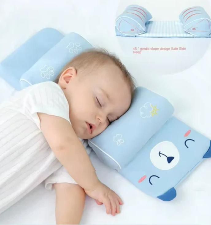 Ergonomic Baby Head Shaping Pillow – Ideal for Newborns (BLUE, WHITE)