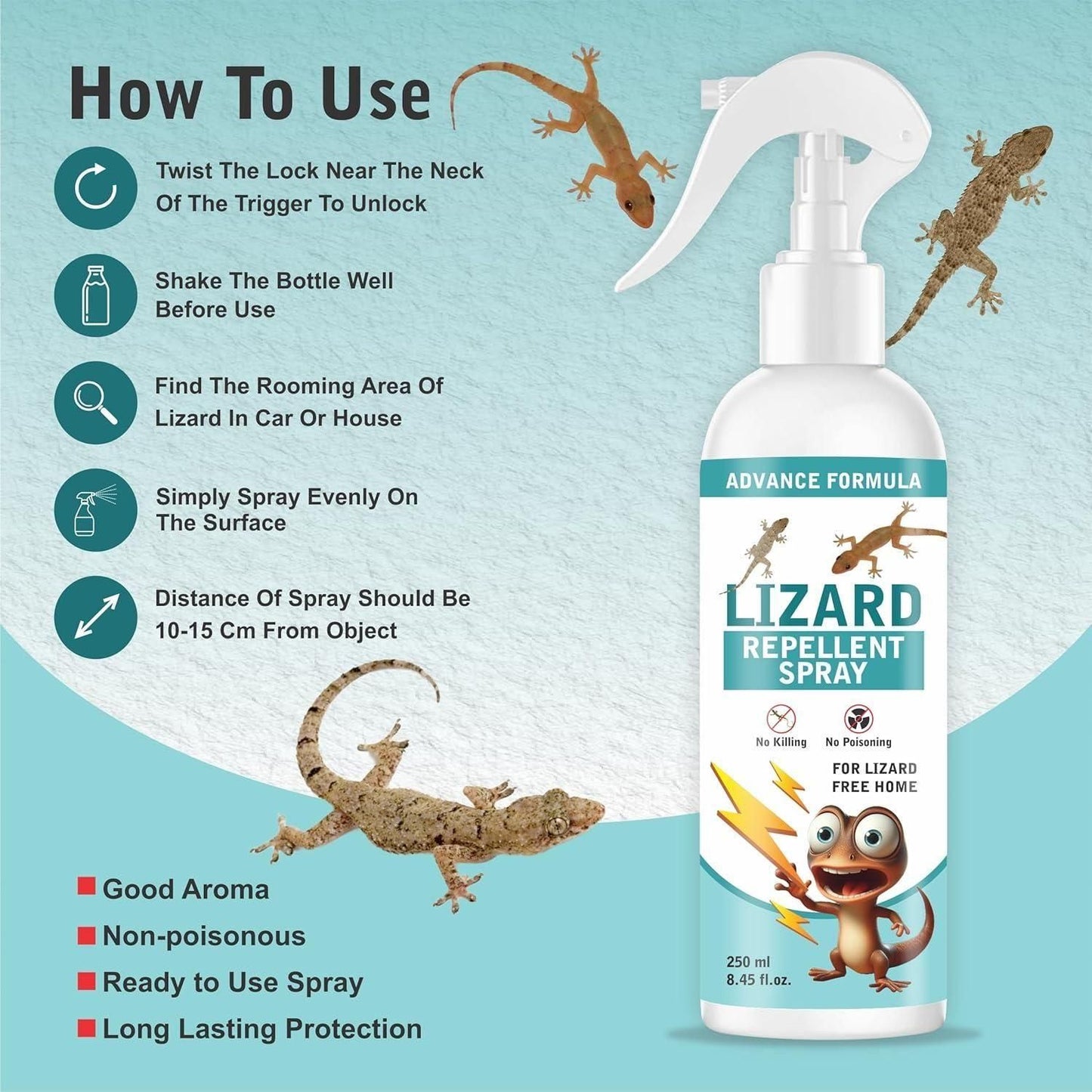 Natural Lizard Repellent Spray for Home – 250ML (Pack of 2) | Safe & Effective Pest Control