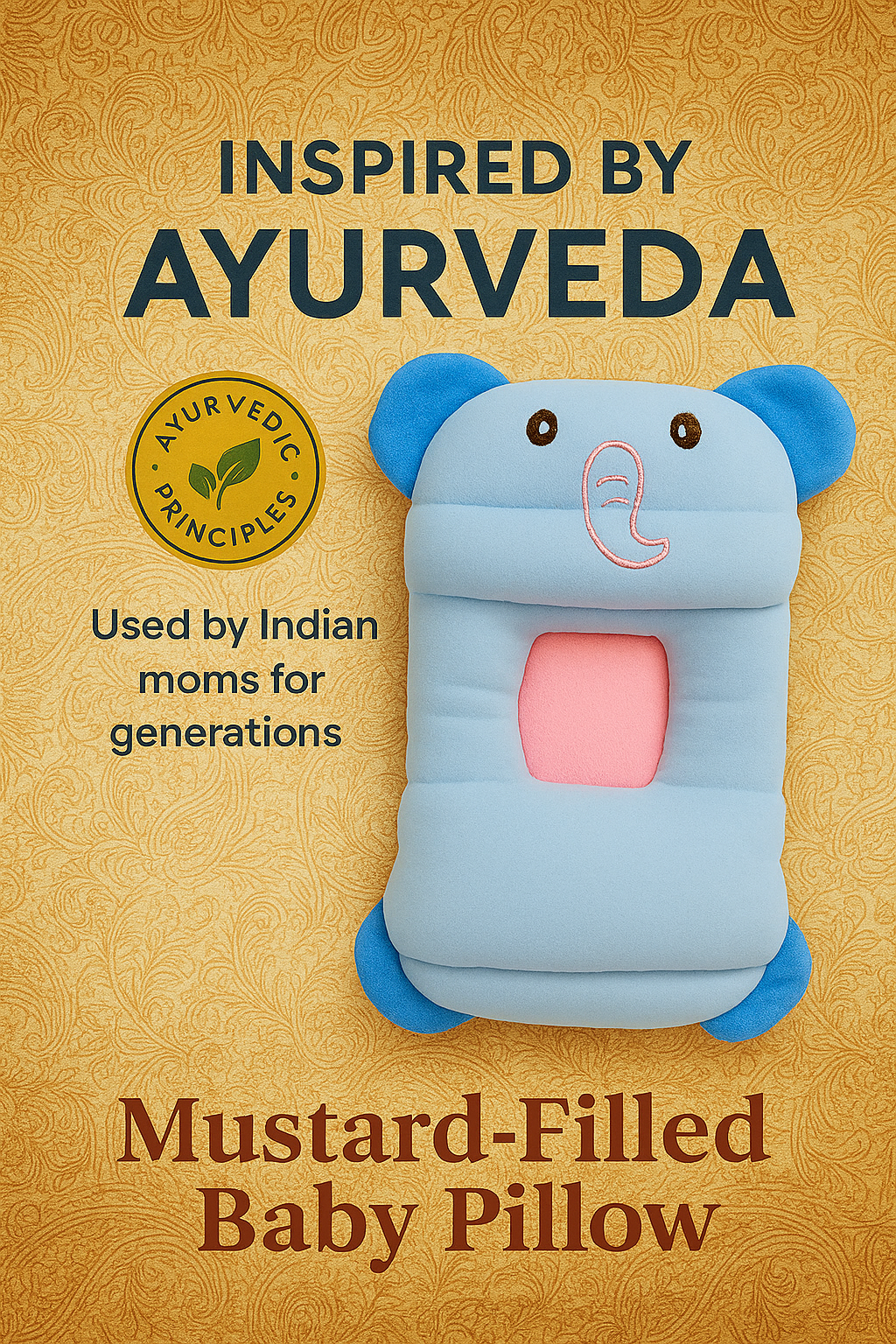 Head Shaping Baby Pillow – Ayurvedic Mustard Filling | 0–12M Ergonomic Support