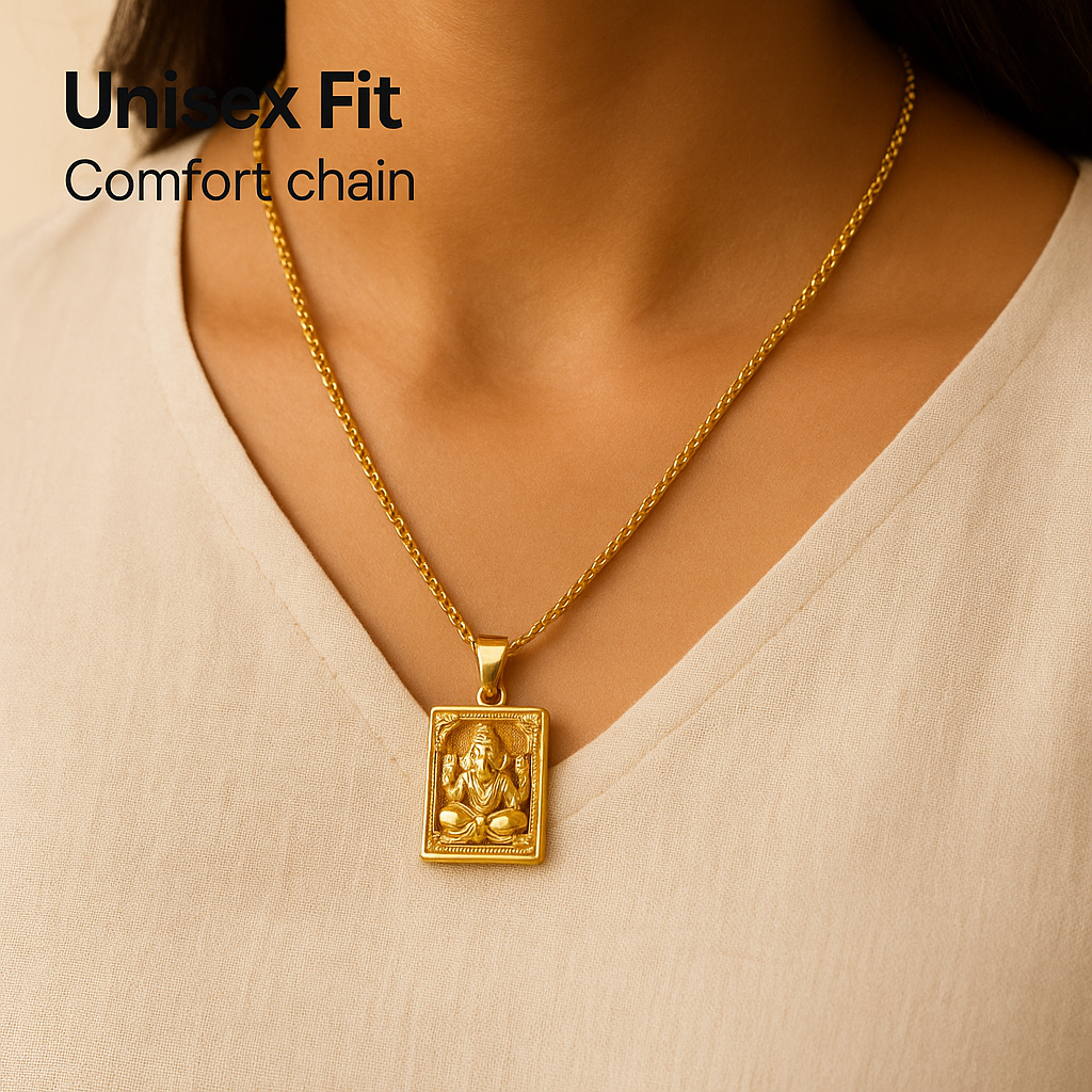 Gold Plated Ganeshji Pendant with Chain – Anti-Tarnish, Unisex