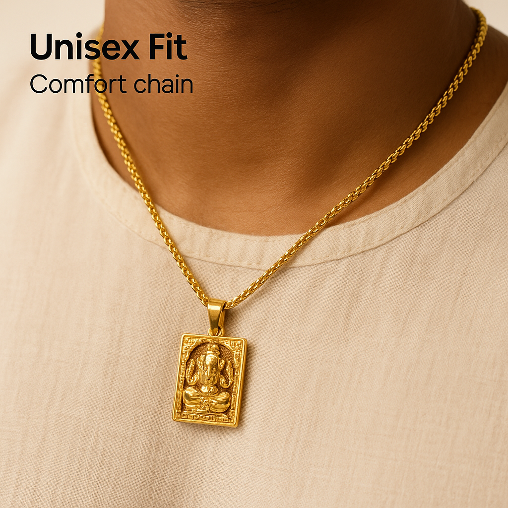 Gold Plated Ganeshji Pendant with Chain – Anti-Tarnish, Unisex