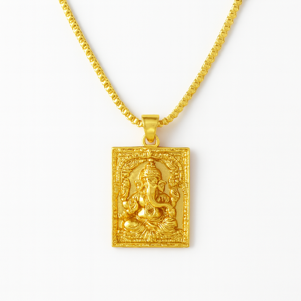 Gold Plated Ganeshji Pendant with Chain – Anti-Tarnish, Unisex