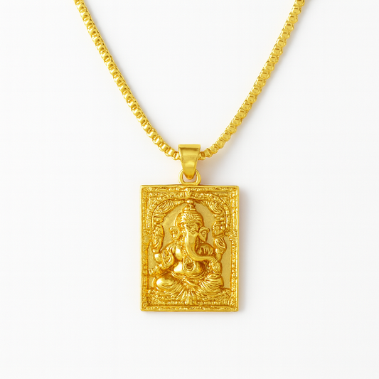 Gold Plated Ganeshji Pendant with Chain – Anti-Tarnish, Unisex