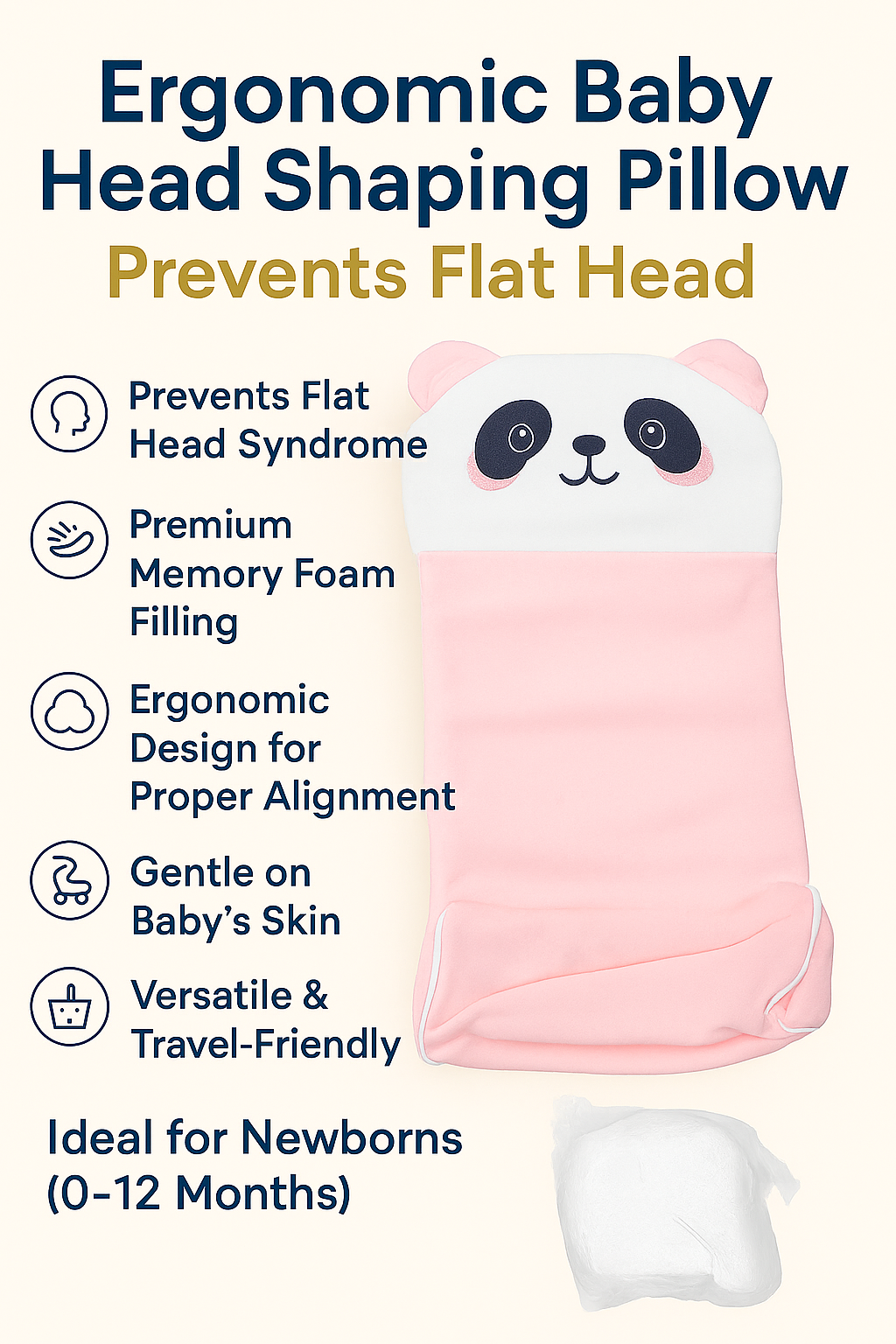 Ergonomic Baby Head Shaping Pillow – Ideal for Newborns (BLUE, WHITE)